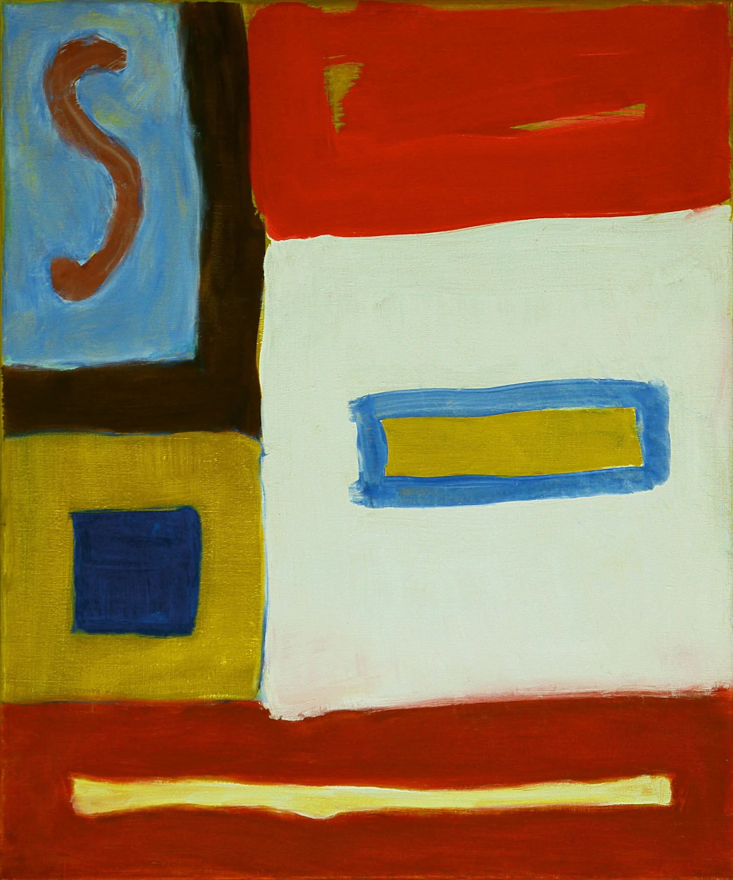 Fons Heijnsbroek 的几何抽象油画，红黄蓝与白色色块
